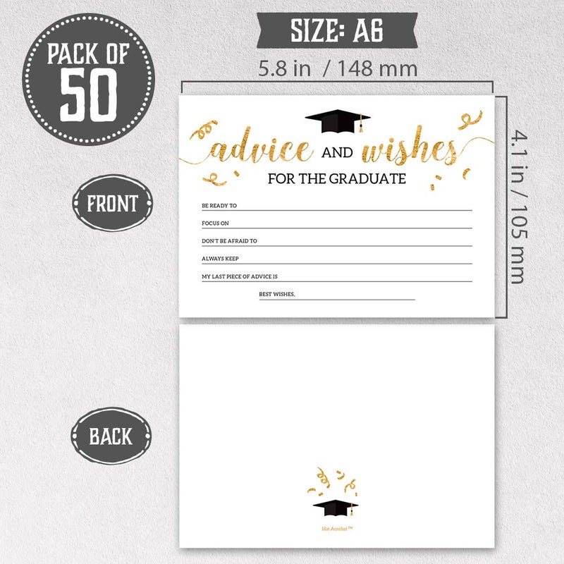 Hat Acrobat 2024 Graduation Advice Cards for the Graduate (50 Pack) | Black and Gold Graduation Wishes and Advice Cards | Graduation Party Games Decorations for High School and College (Classy) - Image 2